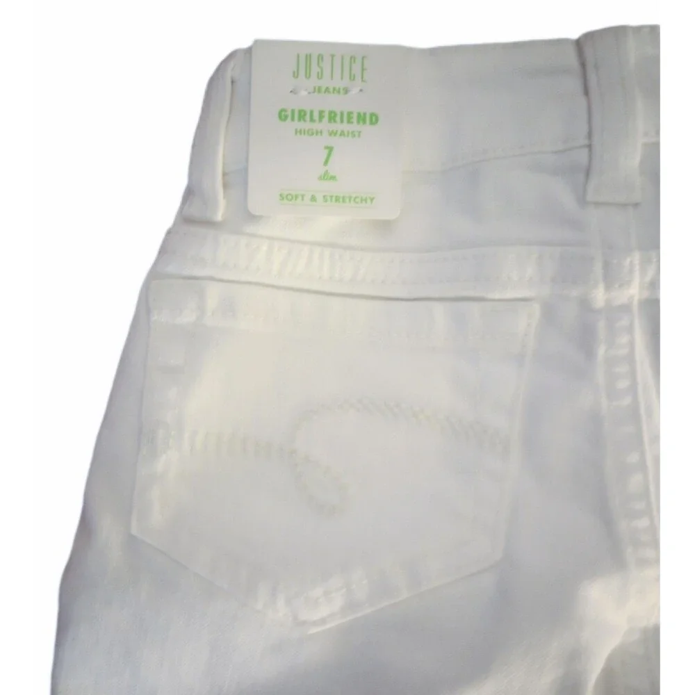 NWT Justice White Jean Shorts Girlfriend High Waist Cut sz 7 Slim Girls Youth